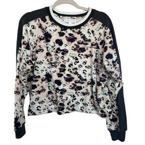 SPIRITUAL GANGSTER Evereve Leopard Crewneck Sweatshirt Size Small Raw Hem